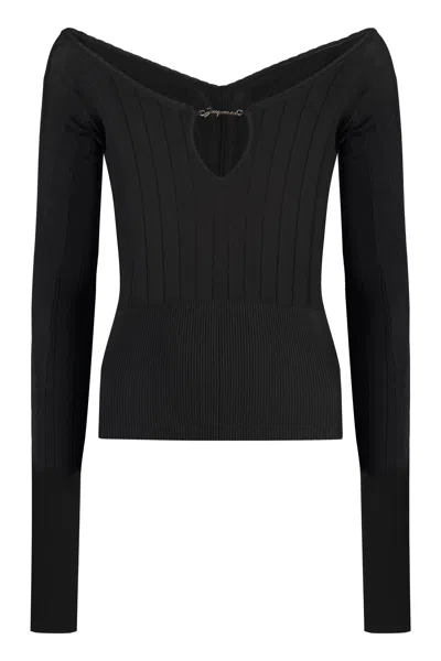 Jacquemus Ribbed Knit Black Top For Women