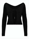 Jacquemus Ribbed Knit Cardigan With Deep V-neckline And Gold-tone Clasp In Black