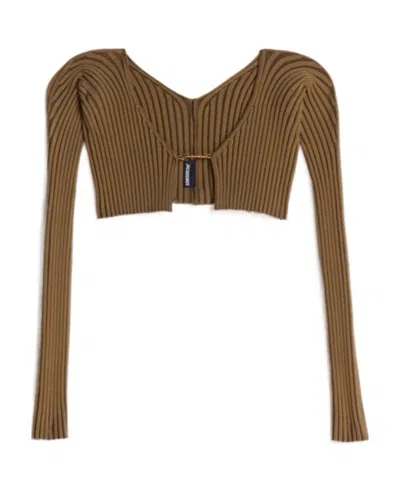 JACQUEMUS LOGO-LETTERING CROPPED CARDIGAN