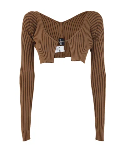 Jacquemus Pralu Micro Charm Cardigan In Brown