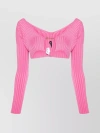 JACQUEMUS RIBBED KNIT CROPPED TOP WITH LONG SLEEVES