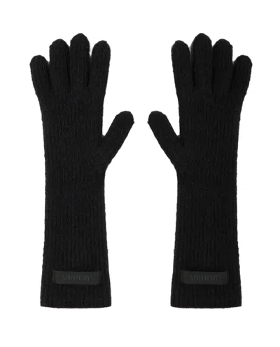 Jacquemus Ribbed Knit Gloves With Grosgrain Detailing In Black