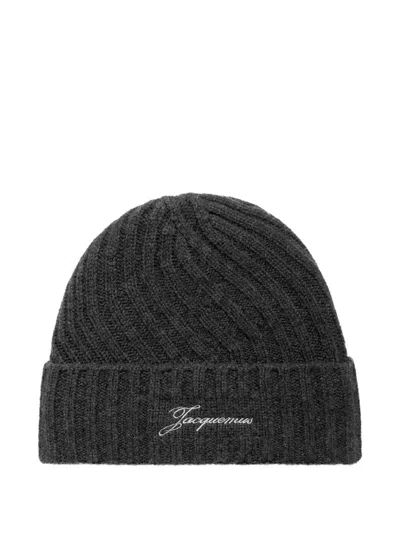 Jacquemus Ribbed Knit Hat In Gray