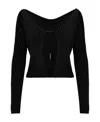 Jacquemus 'la Maille Pralu Longue' Black Ribbed Cardigan With Logo Charm Woman In Black