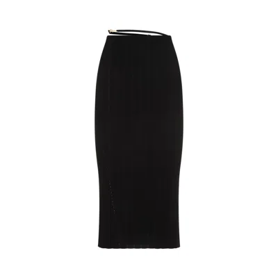Jacquemus Ribbed Knit Midi Skirt With Pointelle Details For Women In Black