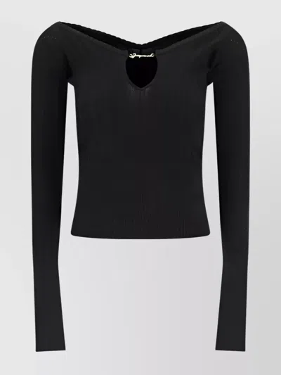Jacquemus Black Long Sleeve Top With Logo Detail And Cut-out In Viscose Blend