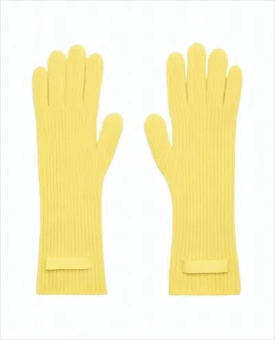 JACQUEMUS RIBBED KNIT YELLOW GLOVES WITH LONG CUFF