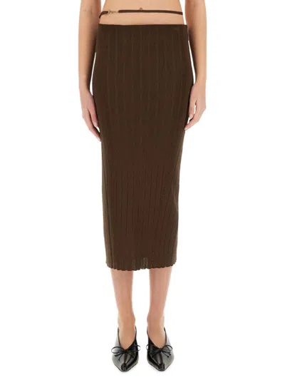 Jacquemus Ribbed Midi Skirt In Black