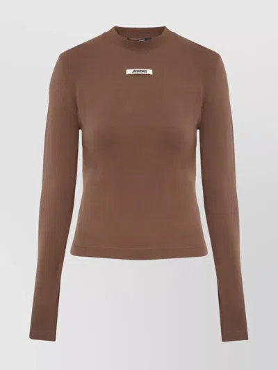 Jacquemus Women Long-sleeved T-shirt With Logo In Brown