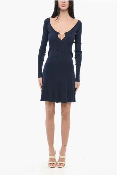 Jacquemus Ribbed Pralu Mini Dress In Blue