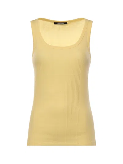Jacquemus Ribbed Round Carré Tank Top In Yellow