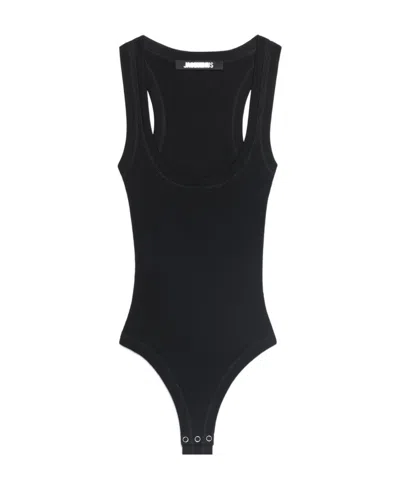 Jacquemus Ribbed Sleeveless Bodysuit In Black