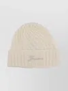 Jacquemus Ribbed Turn-up Brim Hat In Neutral