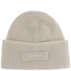 Jacquemus Ribbed Wool Blend Beanie With Logo Patch In White
