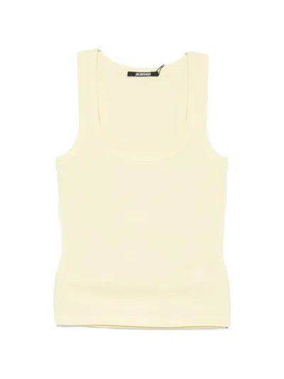 Jacquemus Ribbed-knit Logo-patch Vest In Yellow