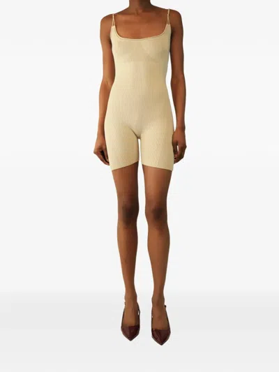Pre-owned Jacquemus Ribbed-knit Playsuit In Neutrals