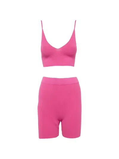 Pre-owned Jacquemus Rib-knit Crop Top And Shorts Set In Pink