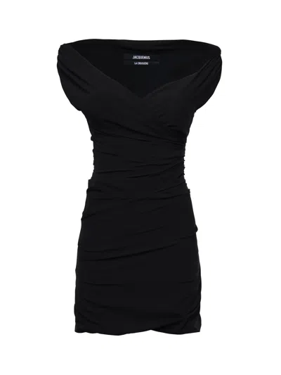 JACQUEMUS JACQUEMUS RITA BLACK V NECK DRESS