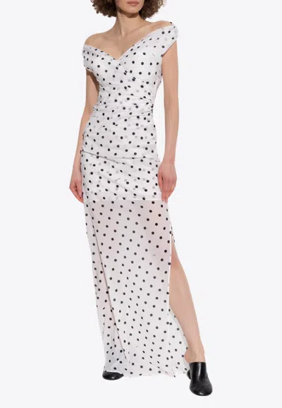 JACQUEMUS RITA OFF-SHOULDER POLKA DOT MAXI DRESS