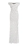 Jacquemus Rita Draped Gathered Polka-dot Crepe De Chine Maxi Dress In Black,white
