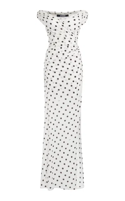 JACQUEMUS RITA OFF-THE-SHOULDER POLKA-DOT MAXI DRESS