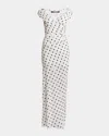 Jacquemus Rita Draped Gathered Polka-dot Crepe De Chine Maxi Dress In Print Dots Logo White  B