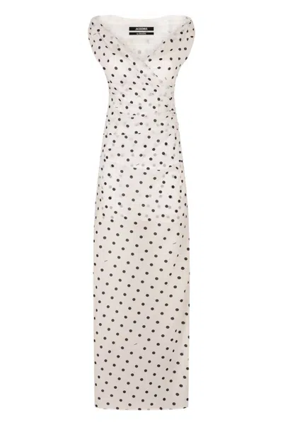 Jacquemus Rita Polka Dot Print Long Dress In 白色/黑色