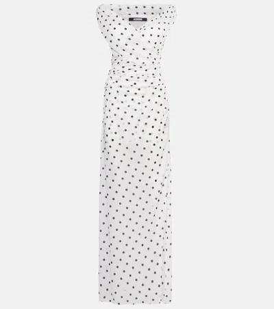 Jacquemus Rita Draped Gathered Polka-dot Crepe De Chine Maxi Dress In Multi