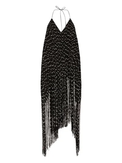 Jacquemus Riviera Halter-neck Fringe Asymmetric Dress In Black