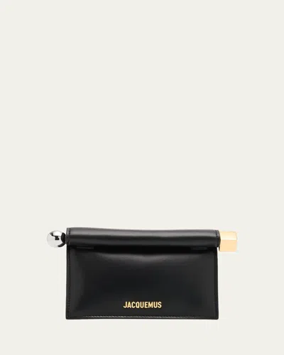 Jacquemus Rolled-top Rond Carre Leather Clutch Bag In Black