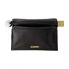 Jacquemus Rectangular Lamb Leather Clutch With Rolled Handle In Black