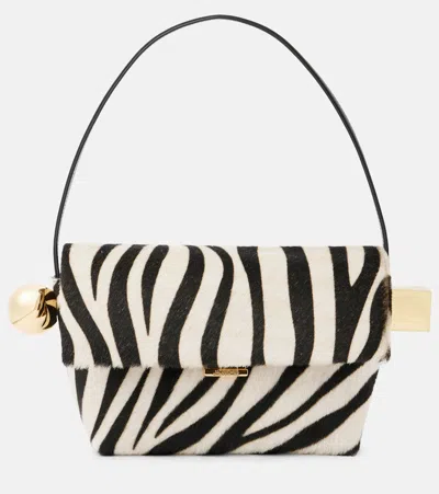 Jacquemus Rond Carré Calf Hair Shoulder Bag In Black
