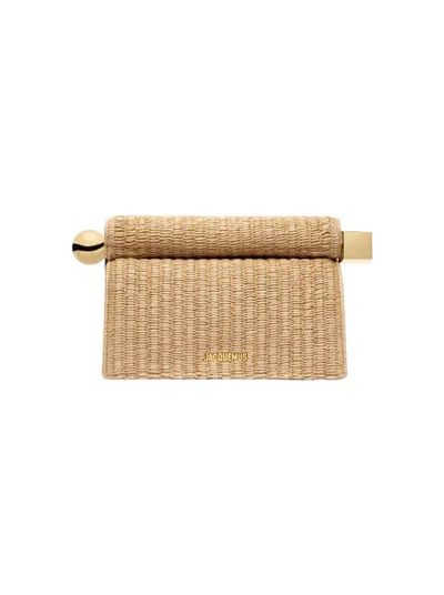 JACQUEMUS JACQUEMUS ROND CARRE CLUTCH NATURAL AND BLACK