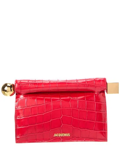 Jacquemus Rond Carre Croc-embossed Leather Clutch In Brown