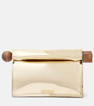 Jacquemus Beige La Pochette Rond Carr Clutch Bag In Gold