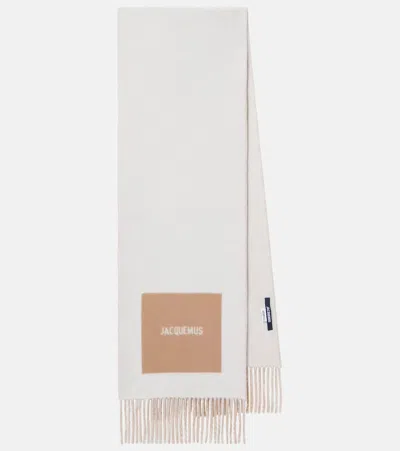 Jacquemus Rond Carré Fringed Virgin Wool Scarf In Neutral