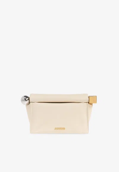 Jacquemus Rond Carré Leather Clutch In White