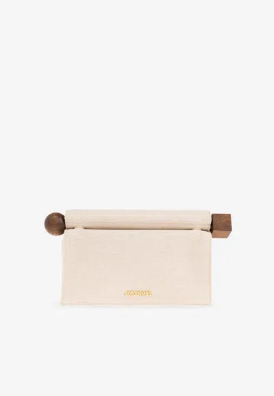 Jacquemus Rond Carré Leather Clutch In White