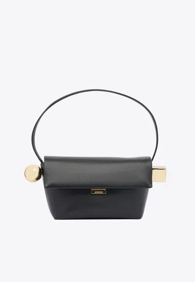 Jacquemus Rond Carré Leather Shoulder Bag In Black
