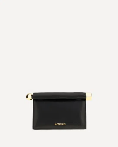 Jacquemus Rond Carré Leather Shoulder Bag In Black