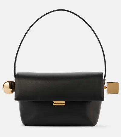Jacquemus Rond Carré Leather Shoulder Bag In Black