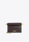 Jacquemus Rectangular Leather Clutch And Chain Strap In Brown