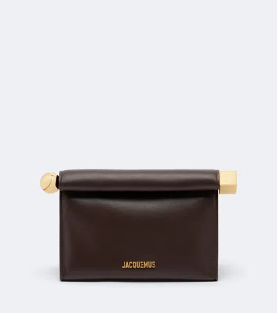 Jacquemus Rond Carré Small Leather Clutch In Brown