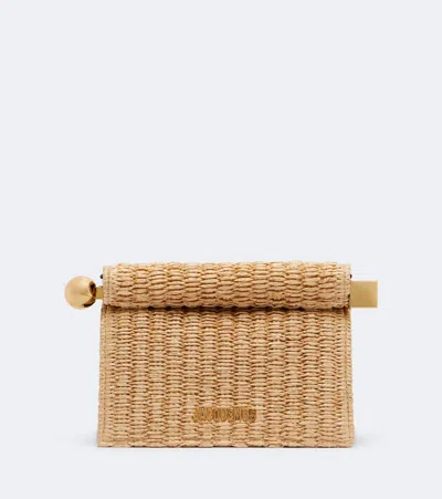 Jacquemus Rond Carré Small Raffia Clutch In Sand