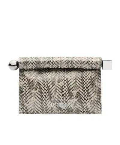 Jacquemus La Petite Pochette Snake Print Clutch In Gray