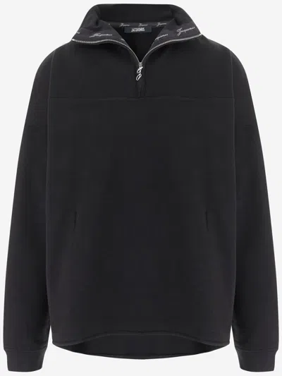 Jacquemus Rond Carré Sweatshirt With Turtle Neck And Zip In Black