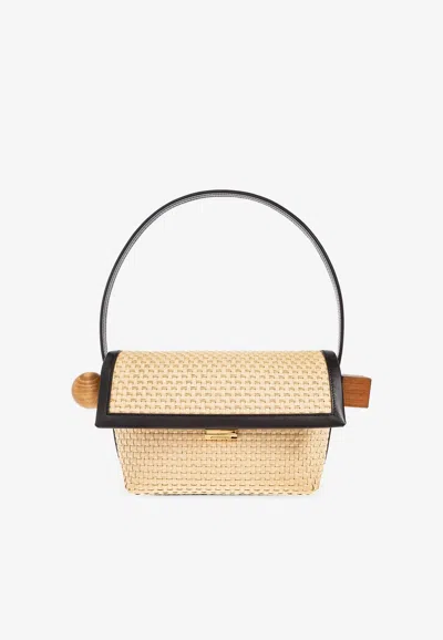 JACQUEMUS ROND CARRÉ WOVEN-RAFFIA SHOULDER BAG