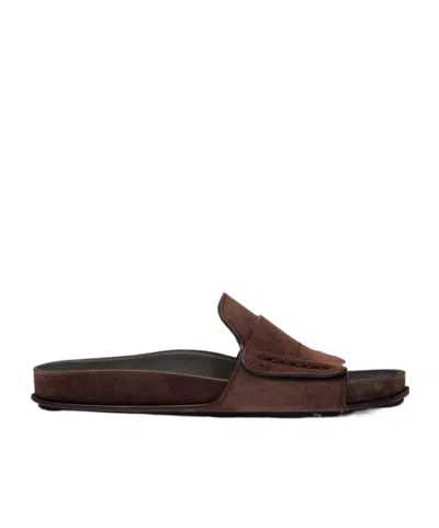 Jacquemus Mocassin Suede Slides In Brown