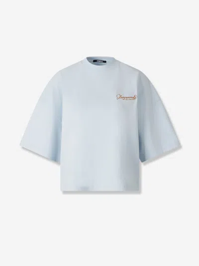 Jacquemus Le T-shirt Corto Logo-embroidered Cotton T-shirt In Blue