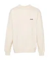 Jacquemus Men The Gros Grain Crewneck Sweatshirt With Logo Plaque In White